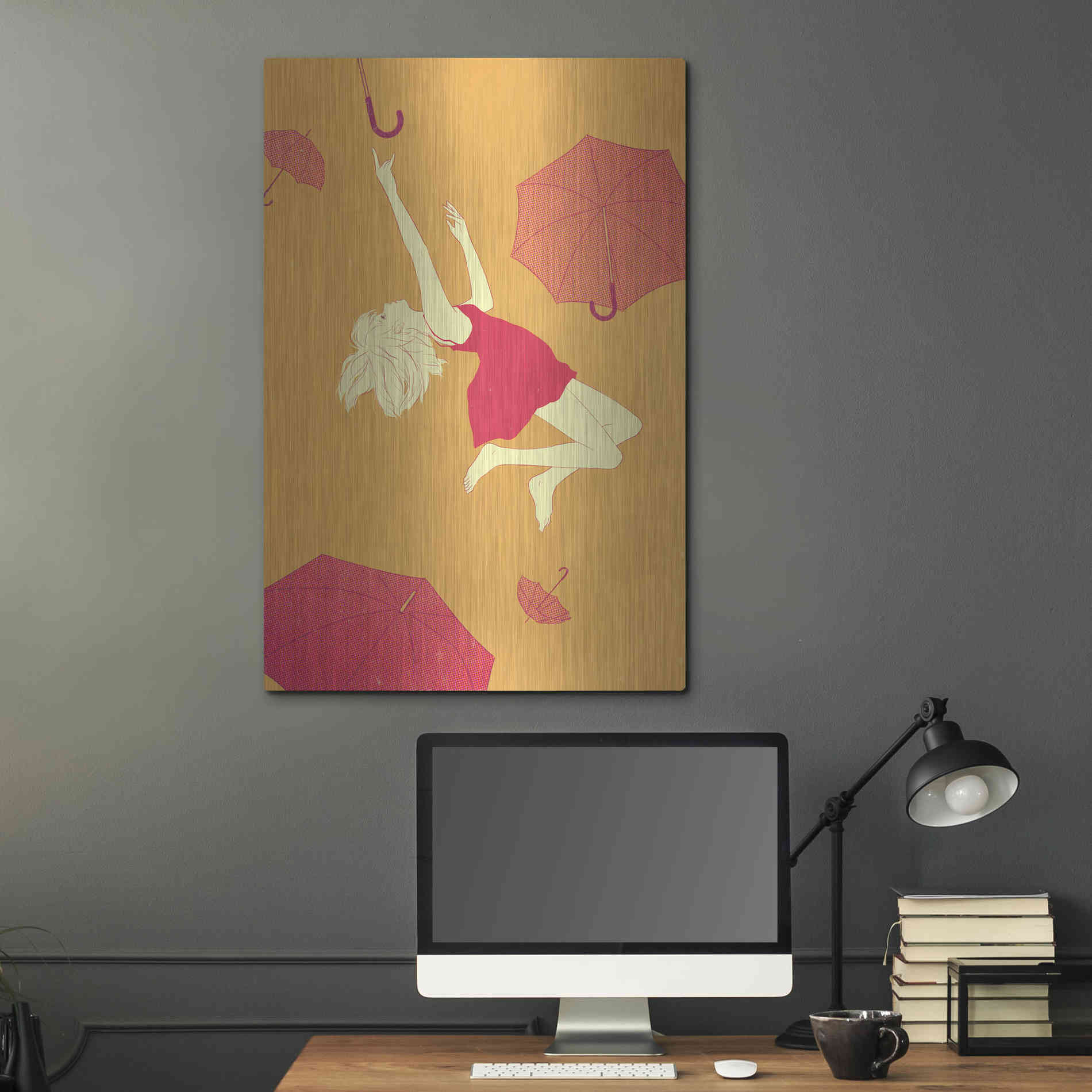 Luxe Metal Art 'Flying Umbrellas' by Sai Tamiya, Metal Wall Art,24x36