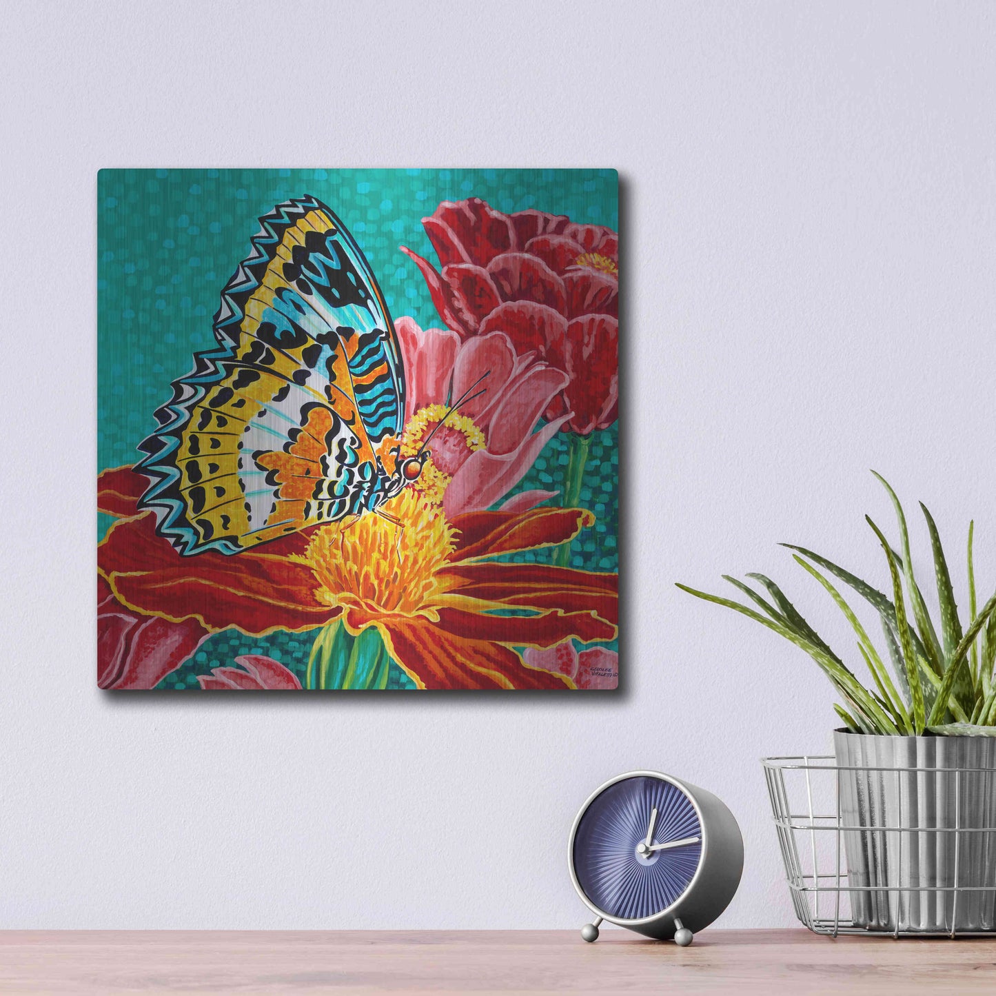 Luxe Metal Art 'Poised Butterfly I' by Carolee Vitaletti, Metal Wall Art,12x12