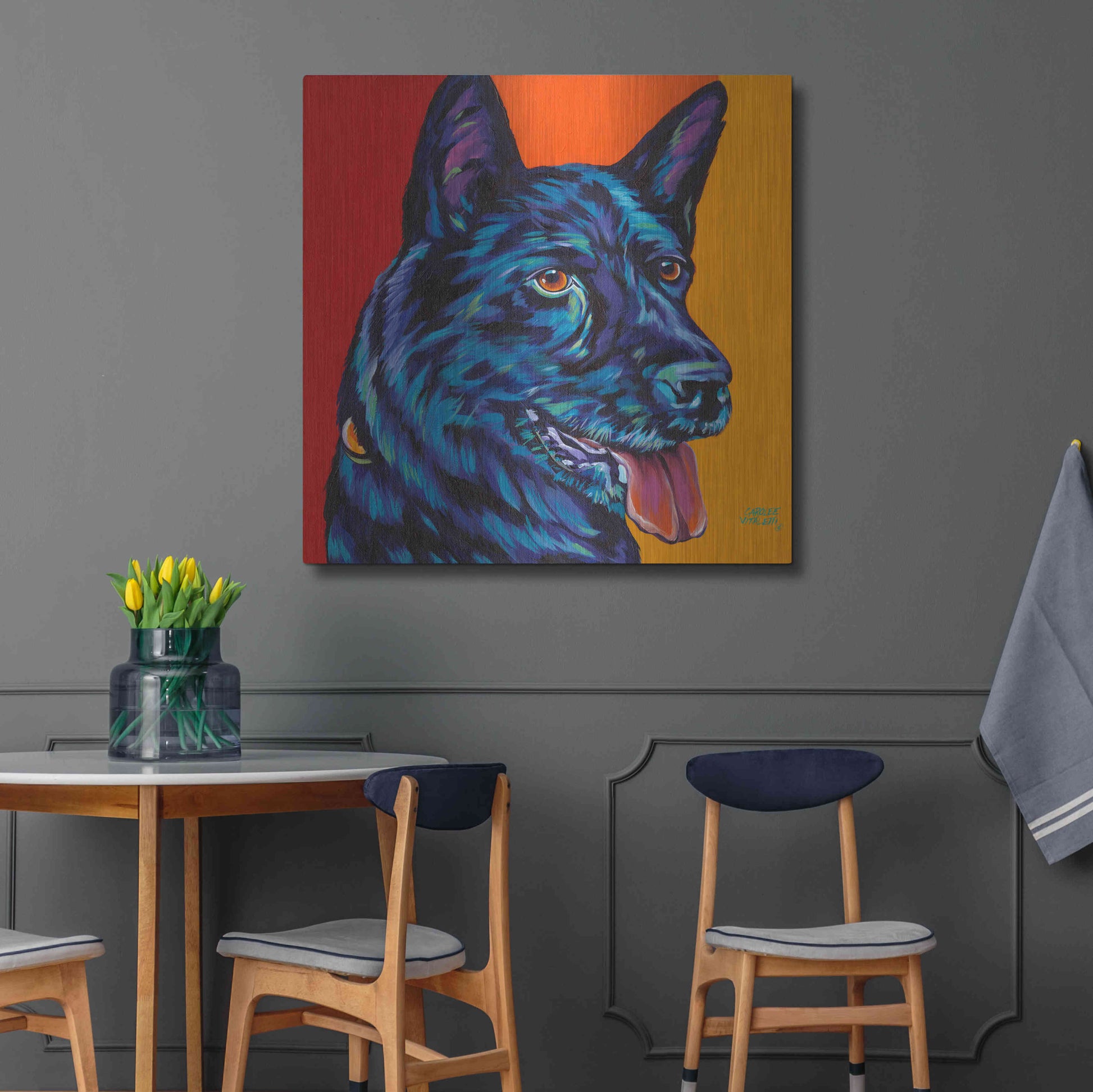 Luxe Metal Art 'Dogs in Color I' by Carolee Vitaletti, Metal Wall Art,36x36