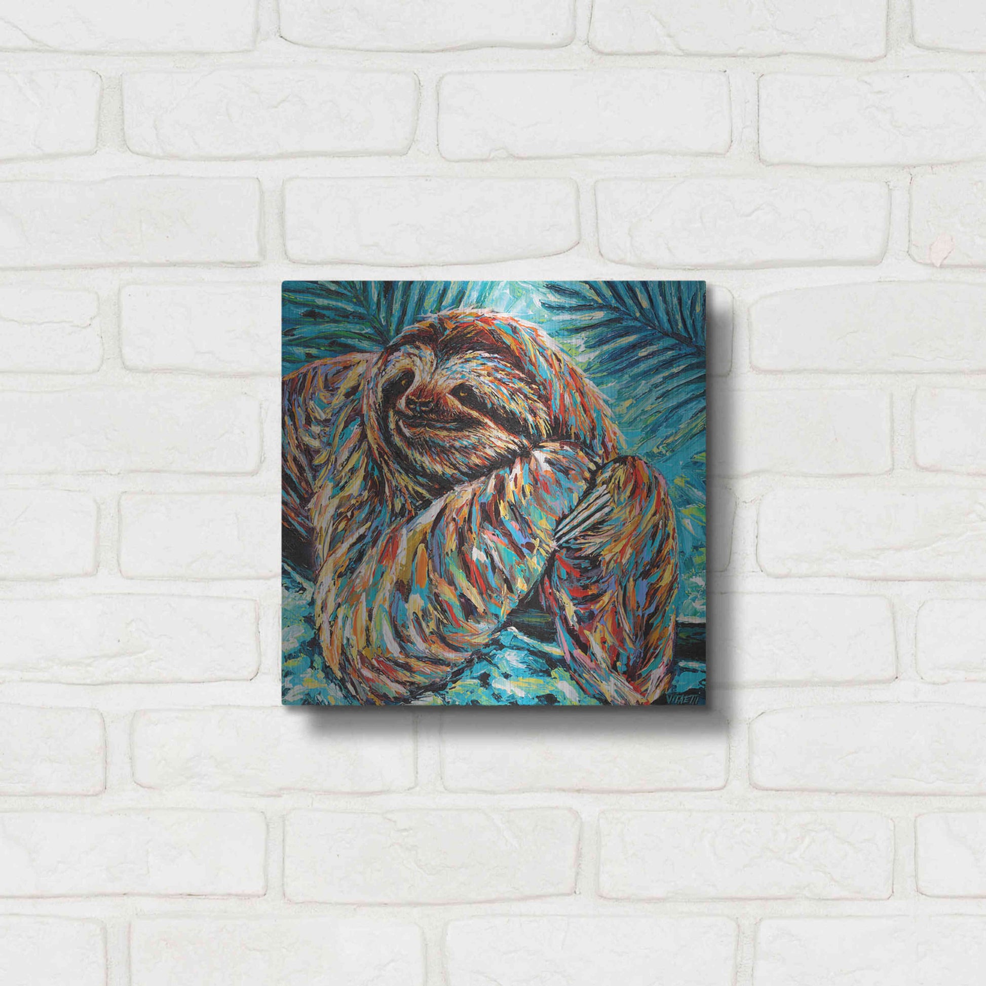 Luxe Metal Art 'Painted Sloth II' by Carolee Vitaletti, Metal Wall Art,12x12