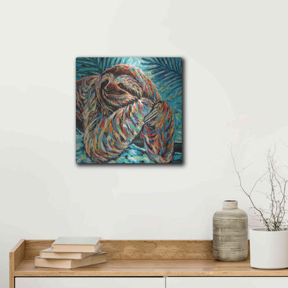 Luxe Metal Art 'Painted Sloth II' by Carolee Vitaletti, Metal Wall Art,12x12