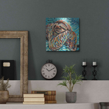 Luxe Metal Art 'Painted Sloth II' by Carolee Vitaletti, Metal Wall Art,12x12