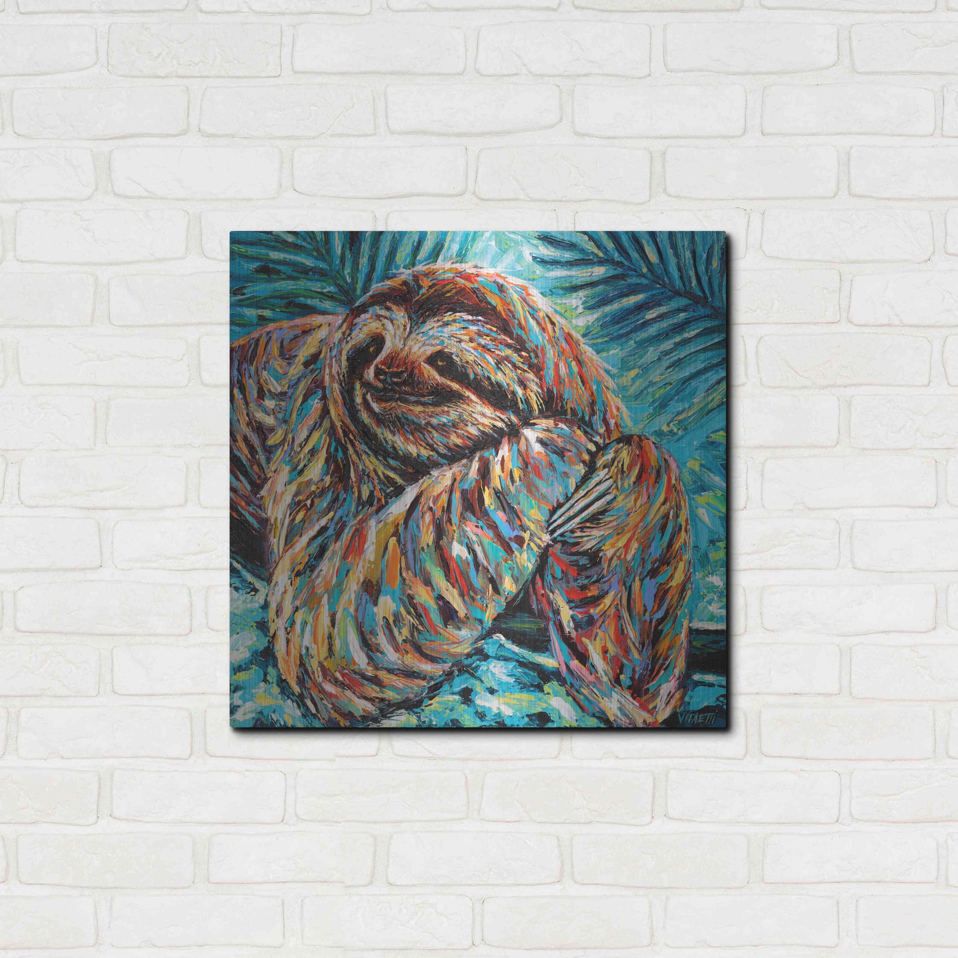 Luxe Metal Art 'Painted Sloth II' by Carolee Vitaletti, Metal Wall Art,24x24