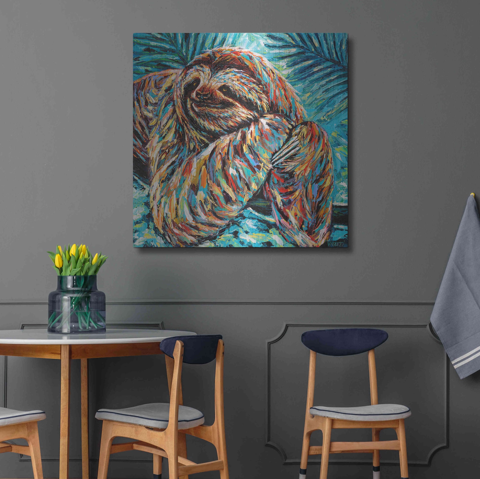 Luxe Metal Art 'Painted Sloth II' by Carolee Vitaletti, Metal Wall Art,36x36