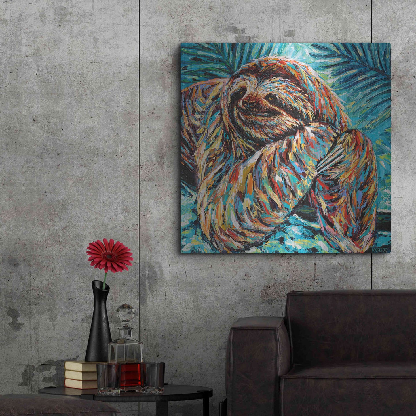 Luxe Metal Art 'Painted Sloth II' by Carolee Vitaletti, Metal Wall Art,36x36