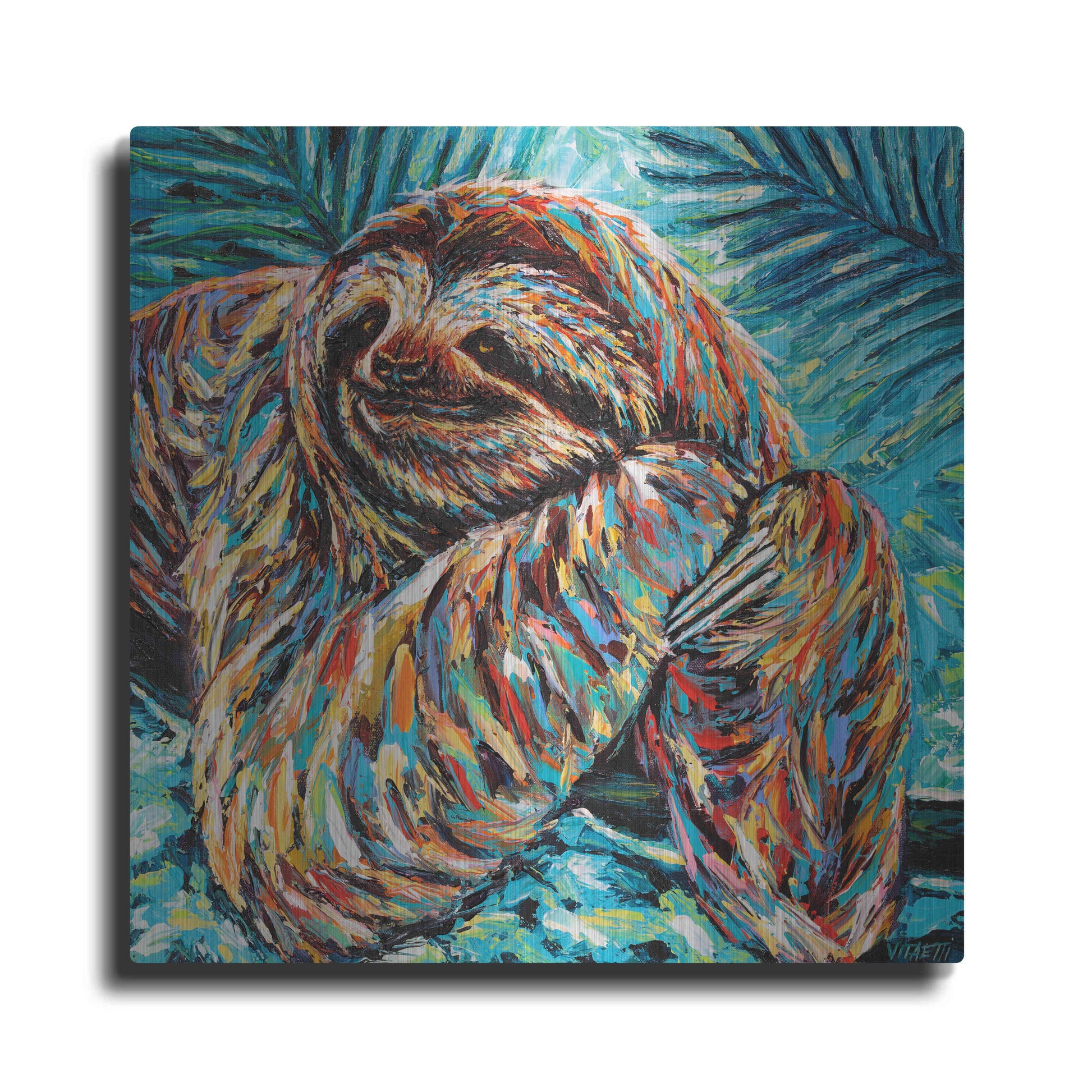 Luxe Metal Art 'Painted Sloth II' by Carolee Vitaletti, Metal Wall Art