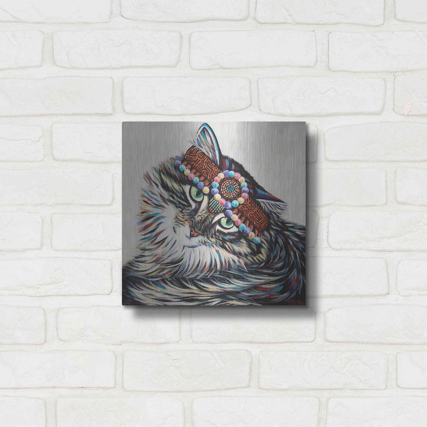 Luxe Metal Art 'Hippie Cat I' by Carolee Vitaletti, Metal Wall Art,12x12