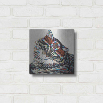 Luxe Metal Art 'Hippie Cat I' by Carolee Vitaletti, Metal Wall Art,12x12