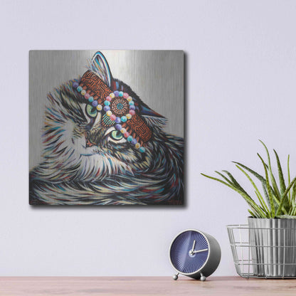 Luxe Metal Art 'Hippie Cat I' by Carolee Vitaletti, Metal Wall Art,12x12