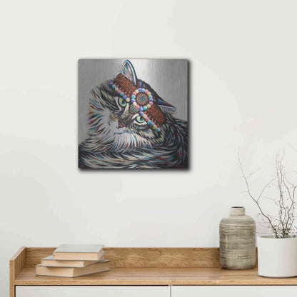 Luxe Metal Art 'Hippie Cat I' by Carolee Vitaletti, Metal Wall Art,12x12
