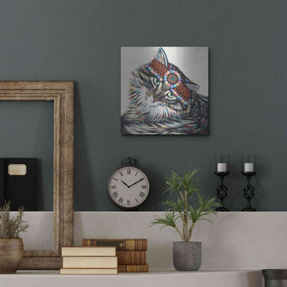 Luxe Metal Art 'Hippie Cat I' by Carolee Vitaletti, Metal Wall Art,12x12