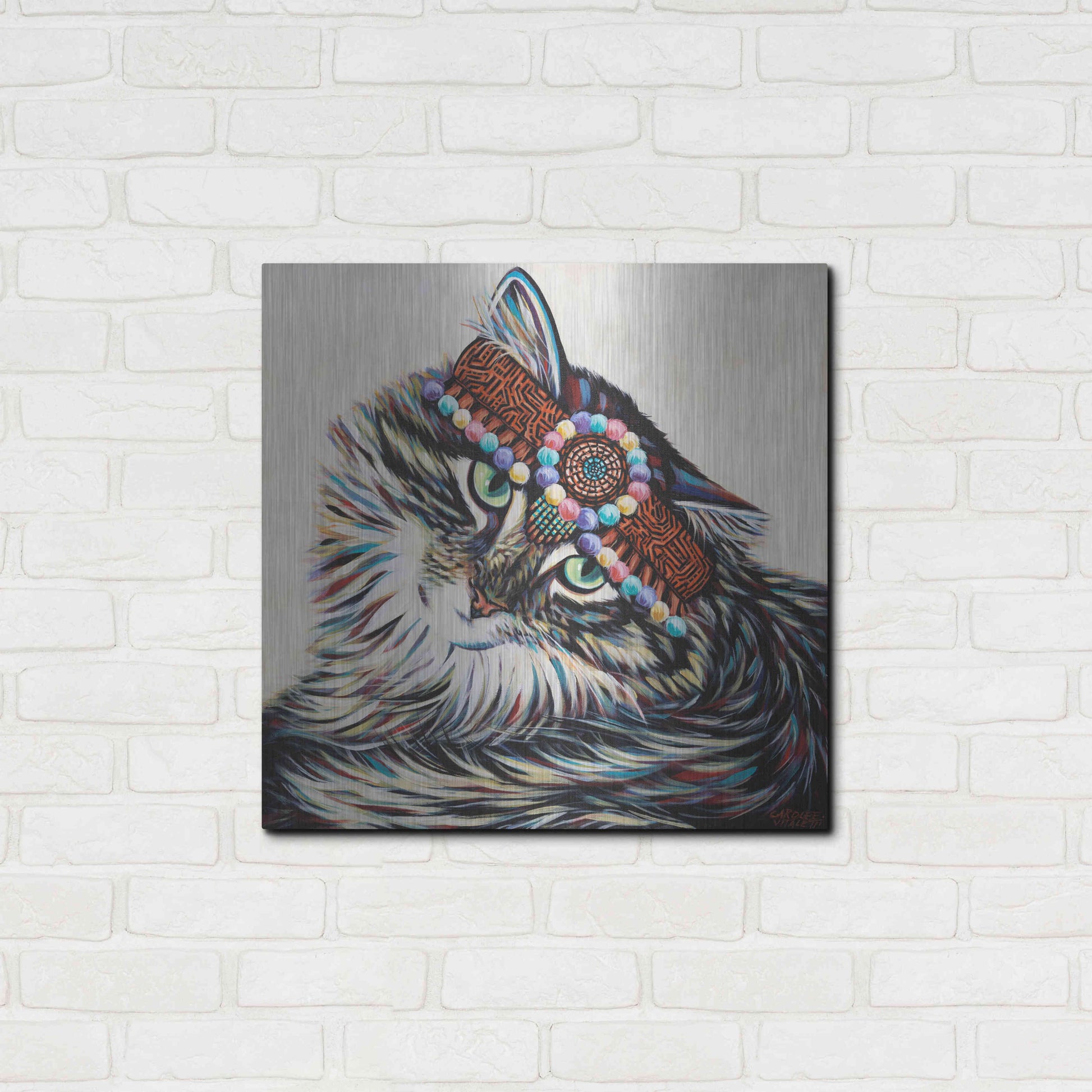 Luxe Metal Art 'Hippie Cat I' by Carolee Vitaletti, Metal Wall Art,24x24