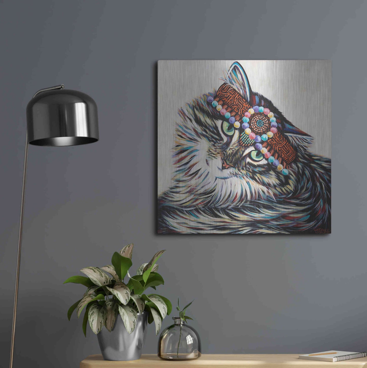 Luxe Metal Art 'Hippie Cat I' by Carolee Vitaletti, Metal Wall Art,24x24