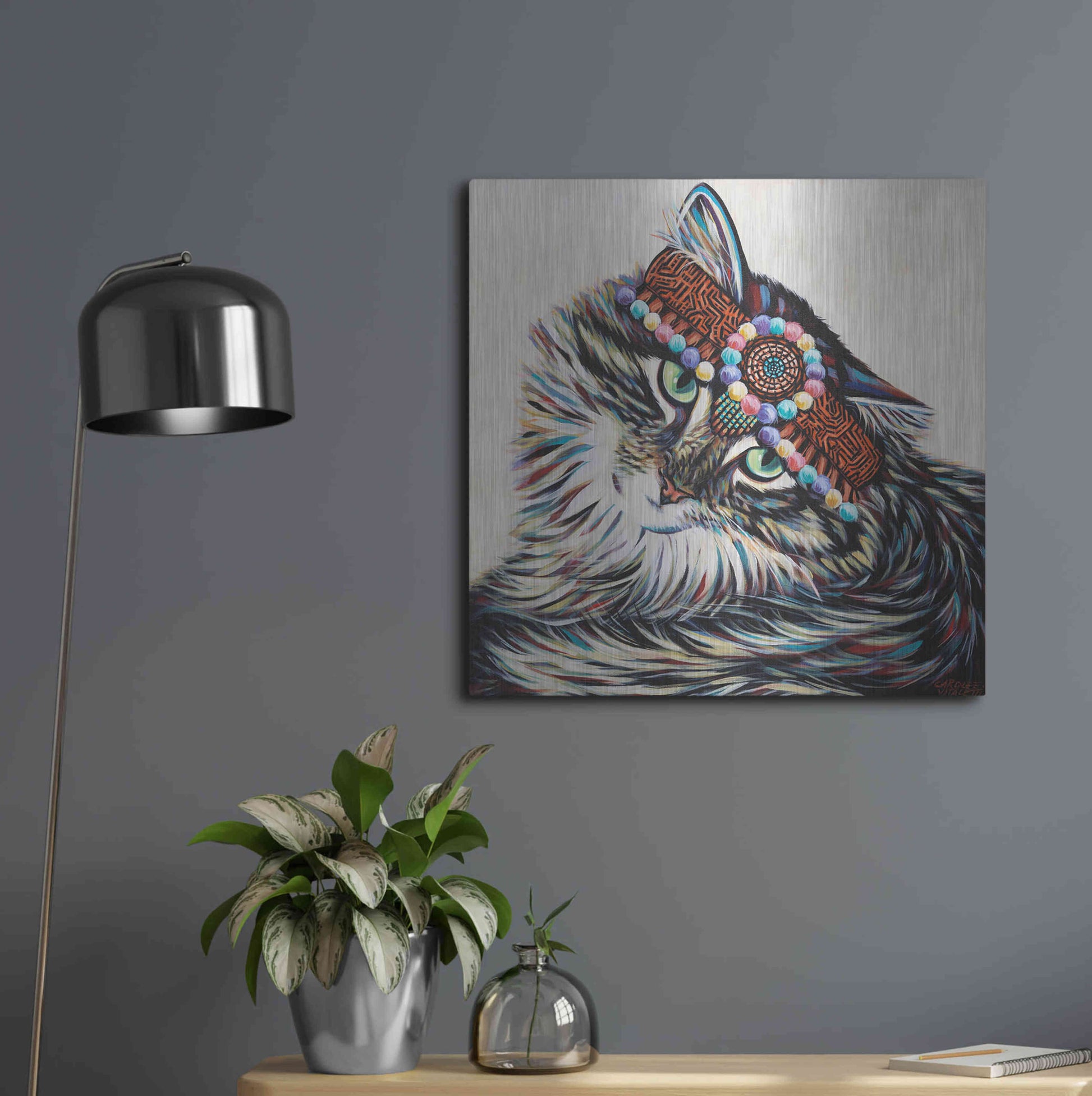 Luxe Metal Art 'Hippie Cat I' by Carolee Vitaletti, Metal Wall Art,24x24