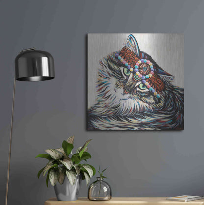 Luxe Metal Art 'Hippie Cat I' by Carolee Vitaletti, Metal Wall Art,24x24