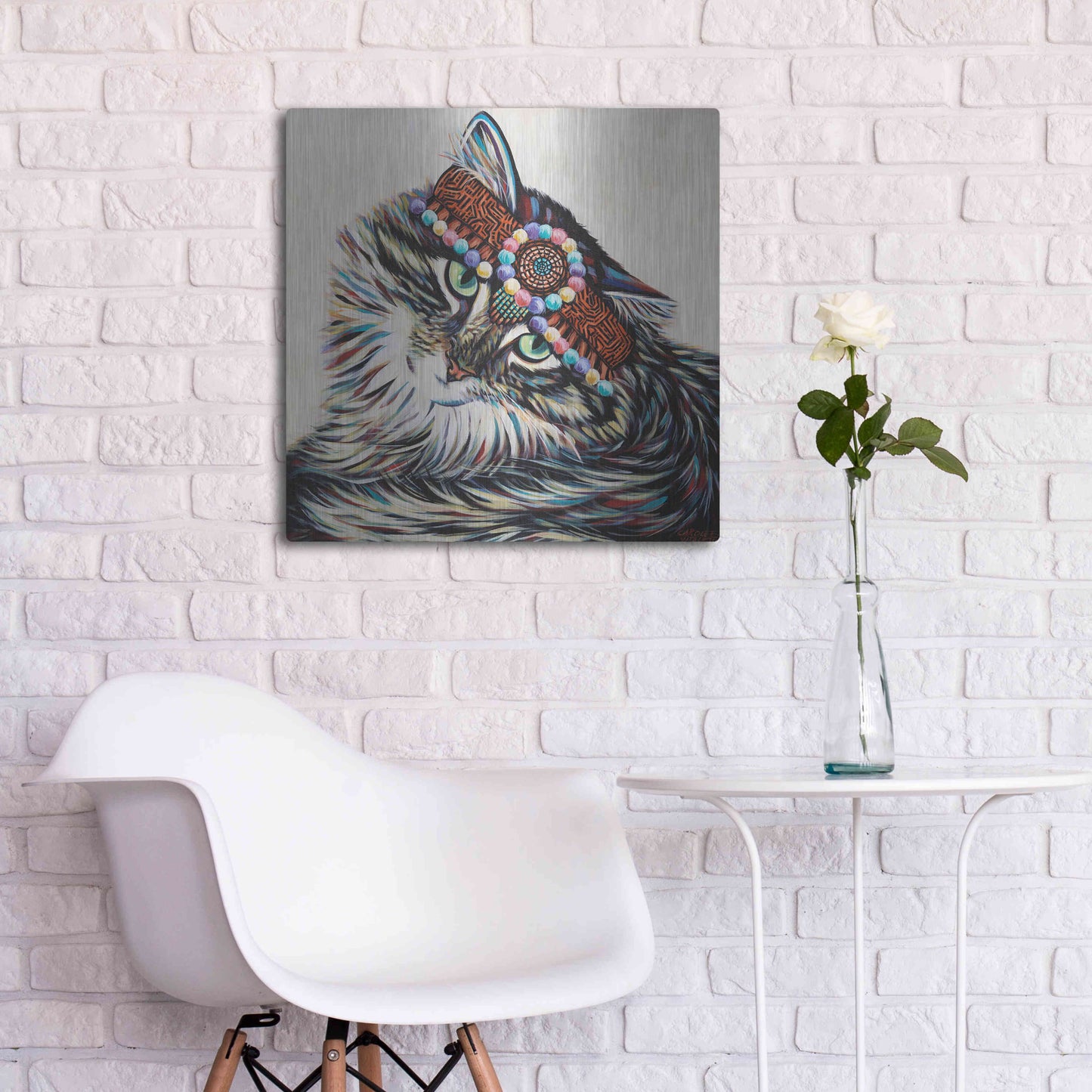 Luxe Metal Art 'Hippie Cat I' by Carolee Vitaletti, Metal Wall Art,24x24