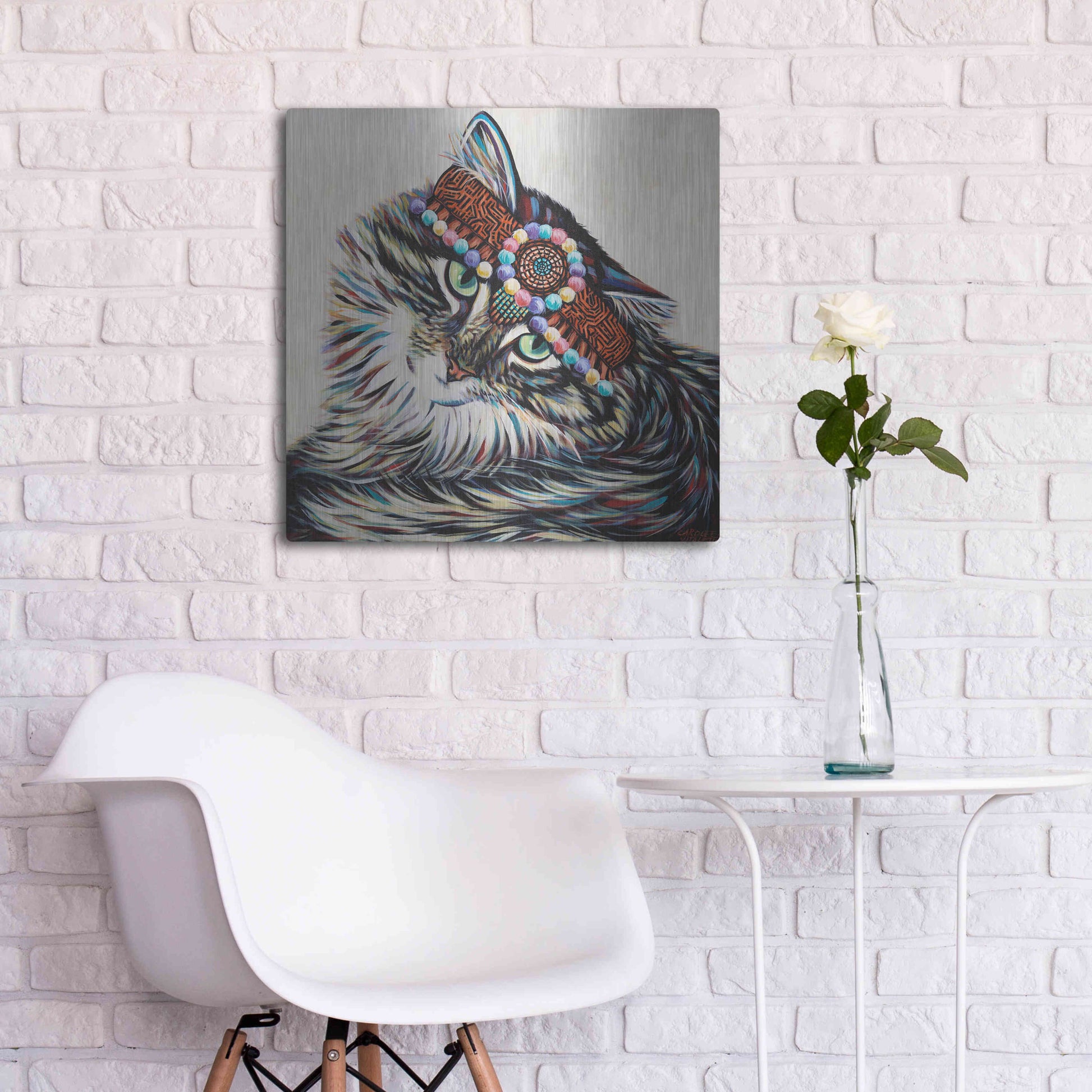 Luxe Metal Art 'Hippie Cat I' by Carolee Vitaletti, Metal Wall Art,24x24