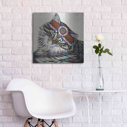 Luxe Metal Art 'Hippie Cat I' by Carolee Vitaletti, Metal Wall Art,24x24