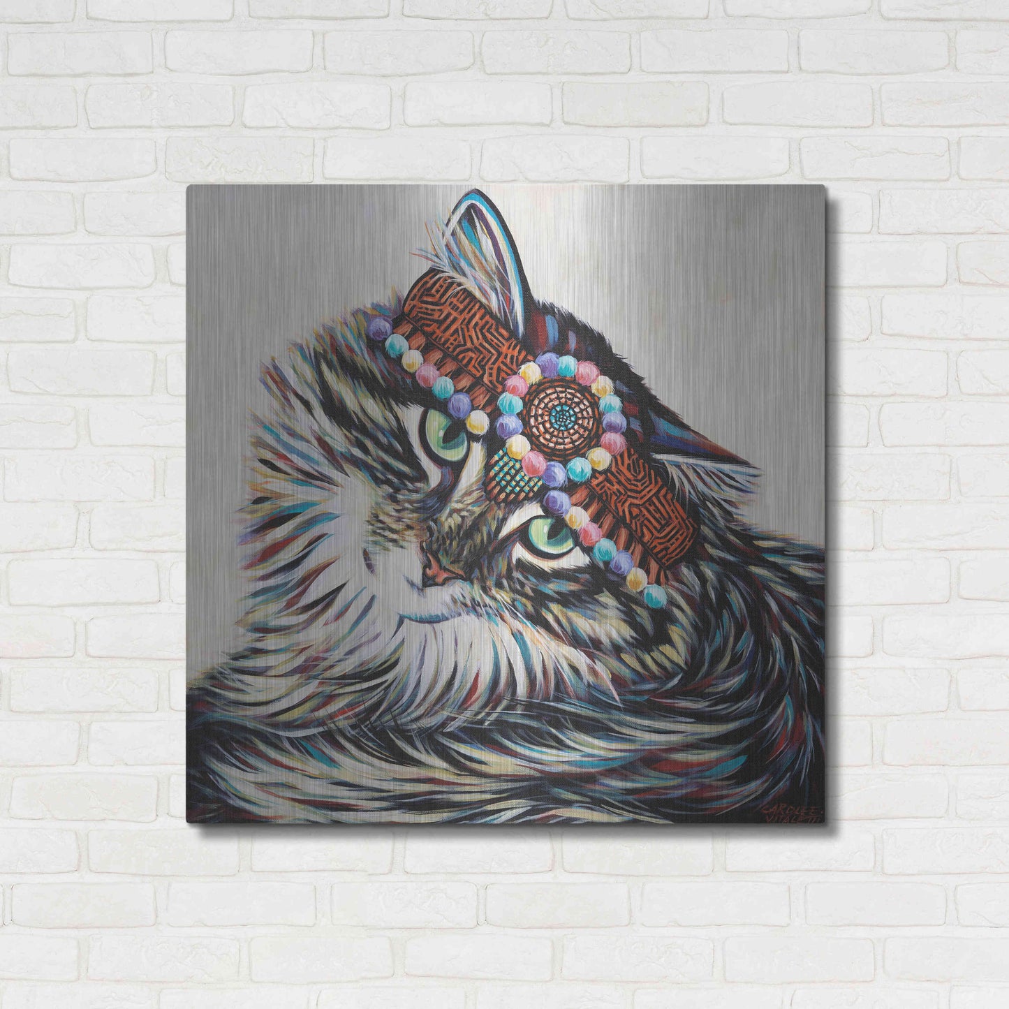 Luxe Metal Art 'Hippie Cat I' by Carolee Vitaletti, Metal Wall Art,36x36