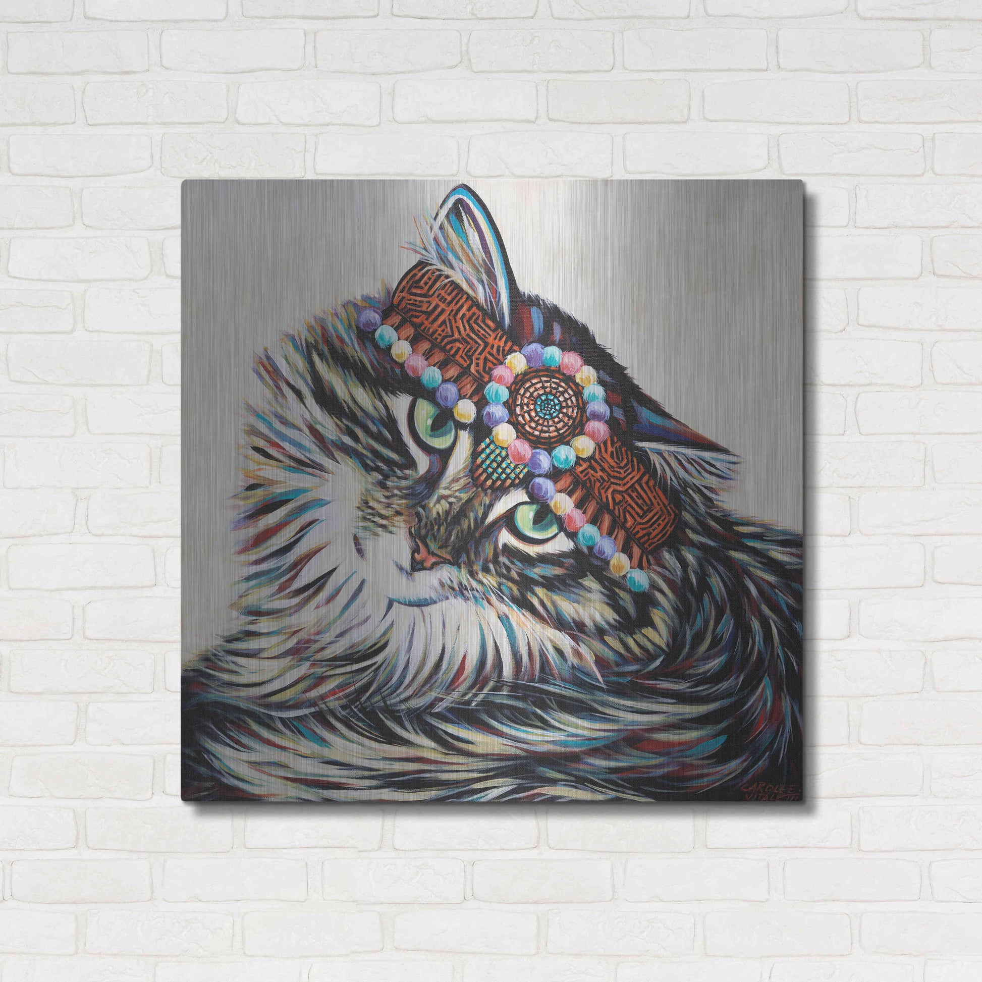 Luxe Metal Art 'Hippie Cat I' by Carolee Vitaletti, Metal Wall Art,36x36