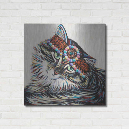 Luxe Metal Art 'Hippie Cat I' by Carolee Vitaletti, Metal Wall Art,36x36