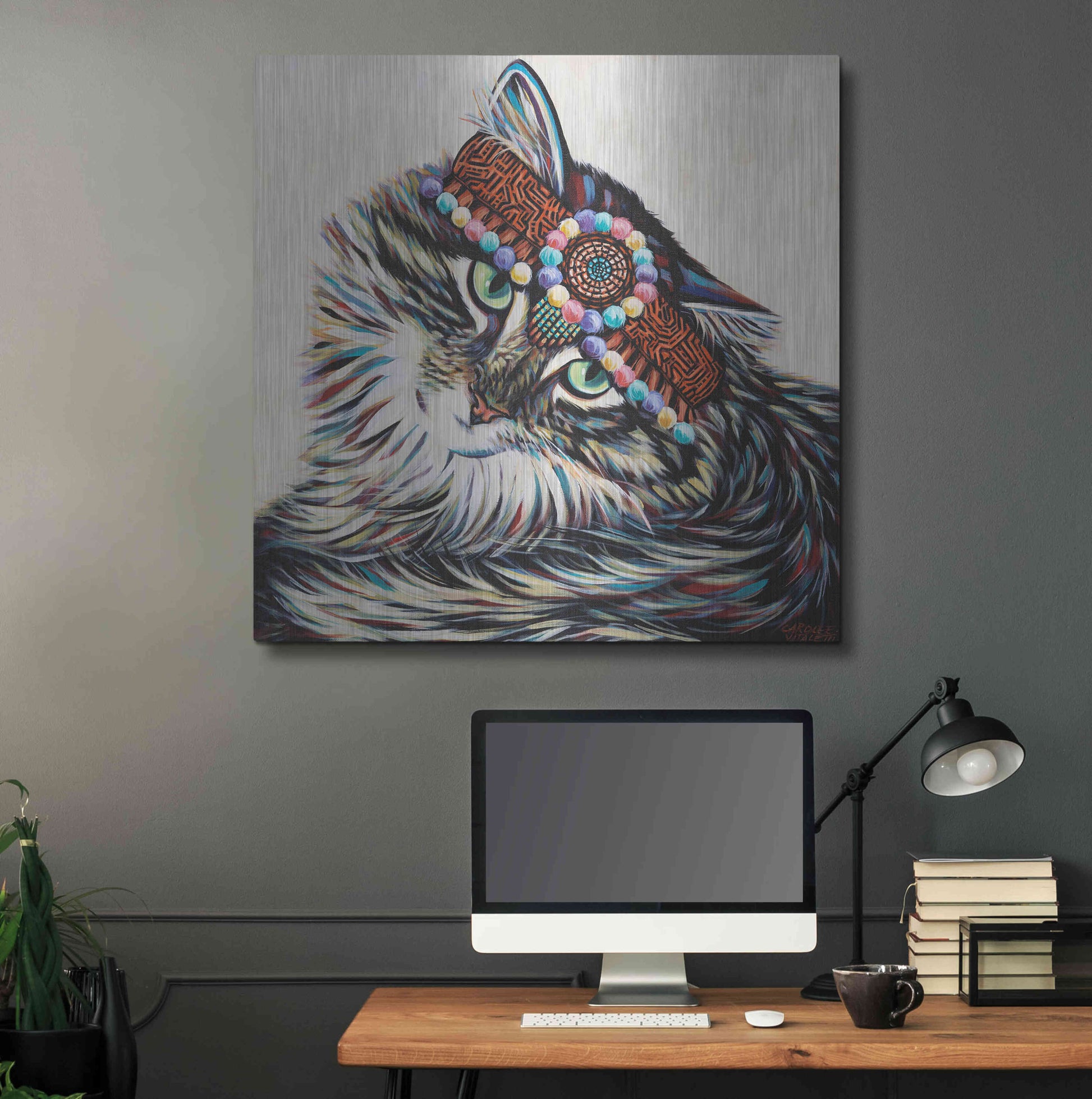 Luxe Metal Art 'Hippie Cat I' by Carolee Vitaletti, Metal Wall Art,36x36