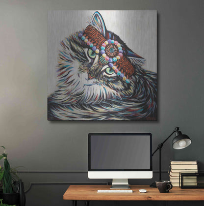 Luxe Metal Art 'Hippie Cat I' by Carolee Vitaletti, Metal Wall Art,36x36