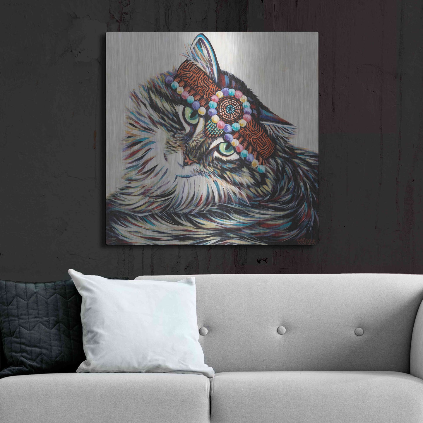 Luxe Metal Art 'Hippie Cat I' by Carolee Vitaletti, Metal Wall Art,36x36