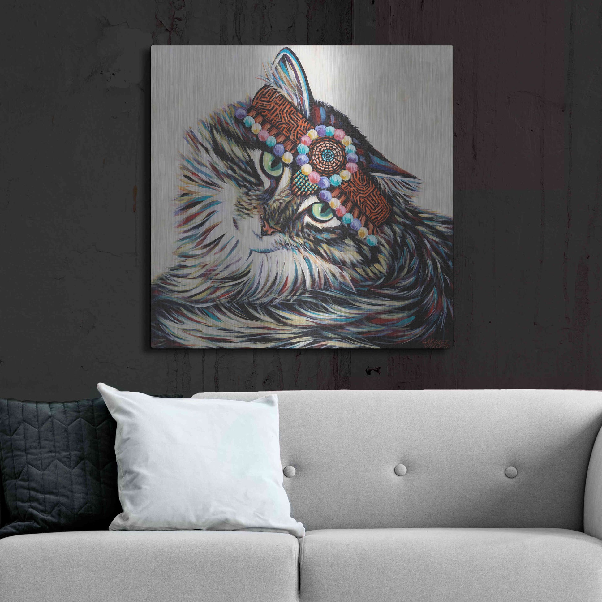 Luxe Metal Art 'Hippie Cat I' by Carolee Vitaletti, Metal Wall Art,36x36