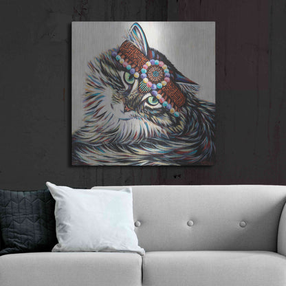 Luxe Metal Art 'Hippie Cat I' by Carolee Vitaletti, Metal Wall Art,36x36