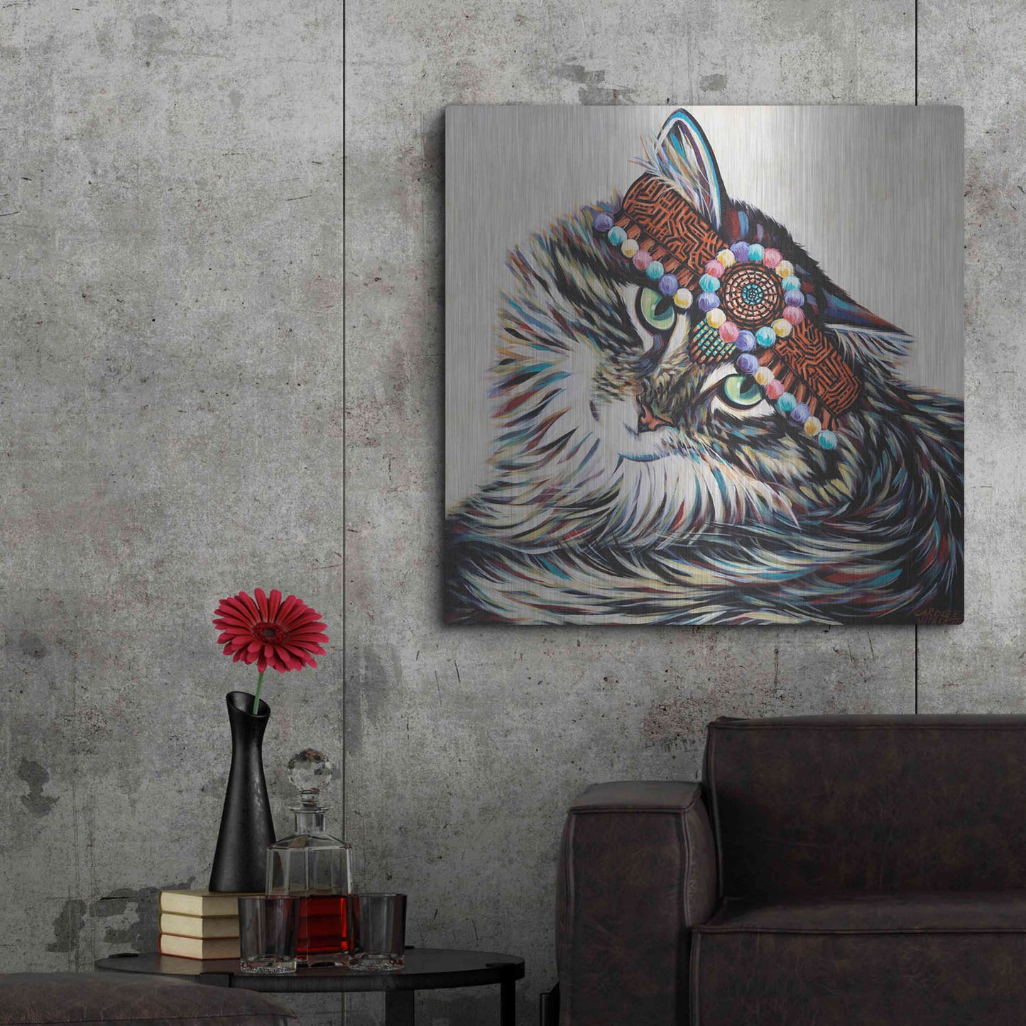 Luxe Metal Art 'Hippie Cat I' by Carolee Vitaletti, Metal Wall Art,36x36