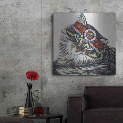 Luxe Metal Art 'Hippie Cat I' by Carolee Vitaletti, Metal Wall Art,36x36