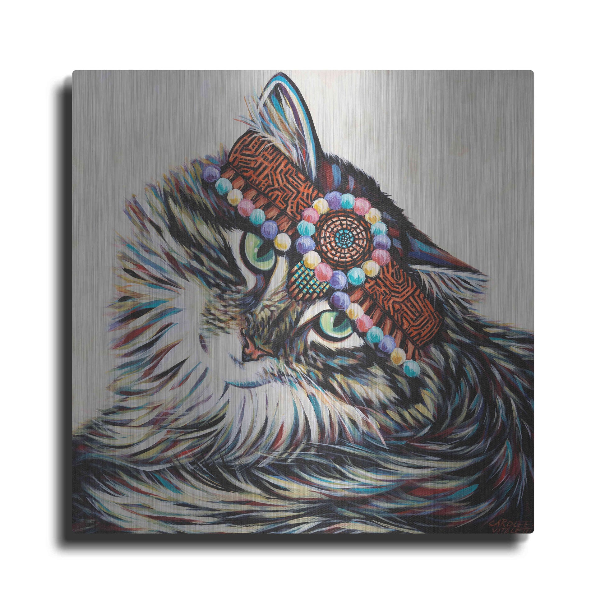 Luxe Metal Art 'Hippie Cat I' by Carolee Vitaletti, Metal Wall Art