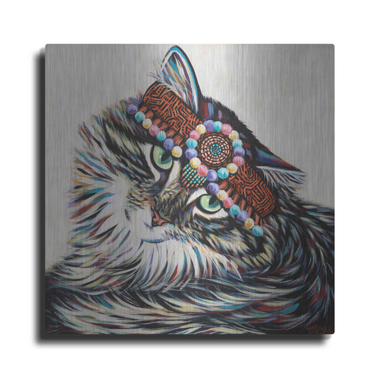 Luxe Metal Art 'Hippie Cat I' by Carolee Vitaletti, Metal Wall Art