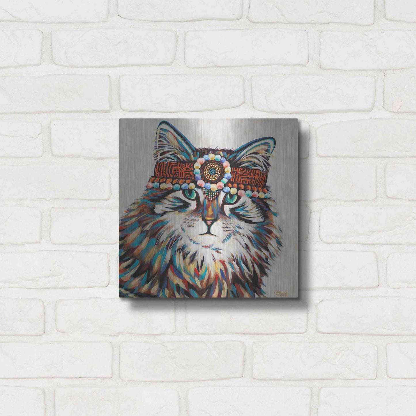 Luxe Metal Art 'Hippie Cat II' by Carolee Vitaletti, Metal Wall Art,12x12