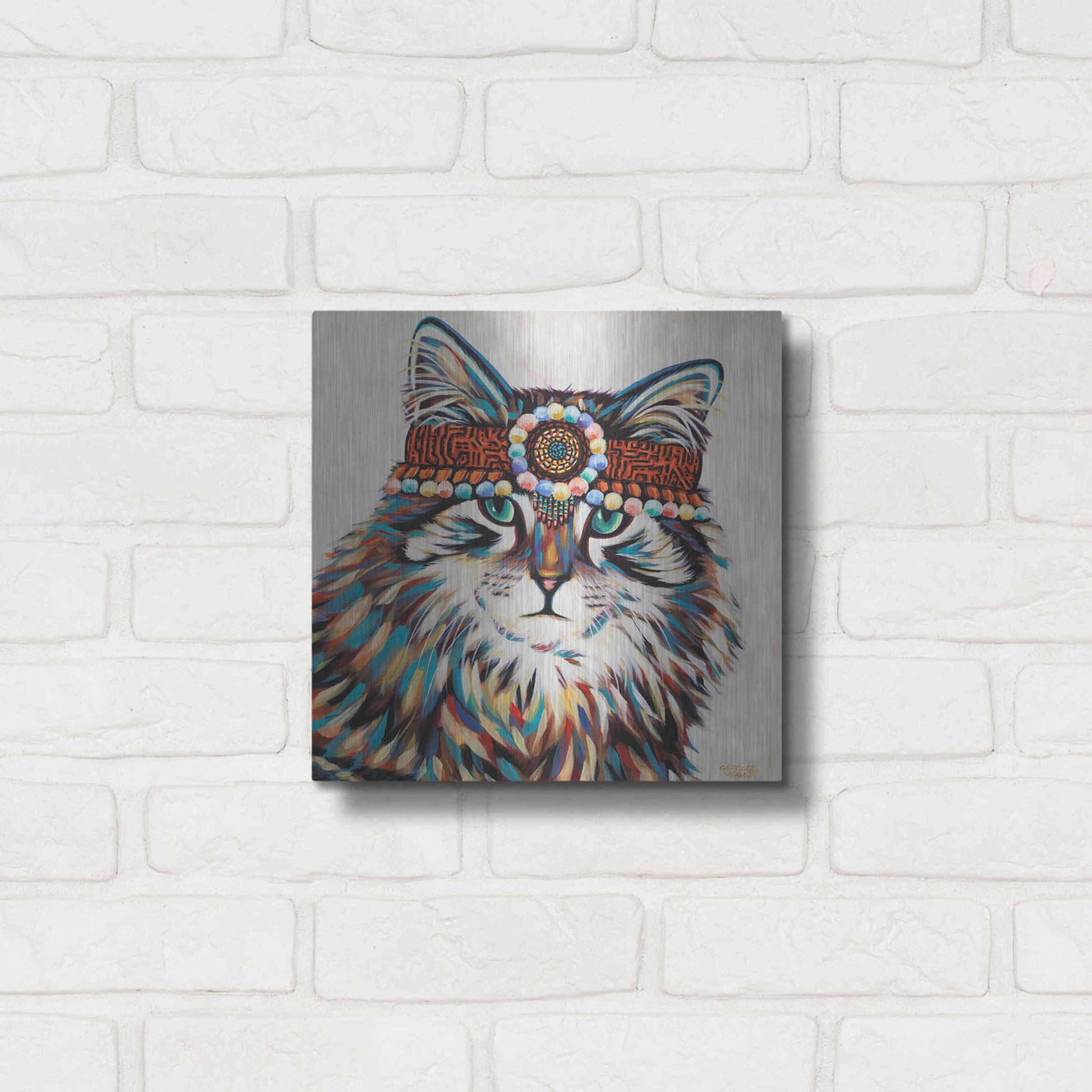 Luxe Metal Art 'Hippie Cat II' by Carolee Vitaletti, Metal Wall Art,12x12
