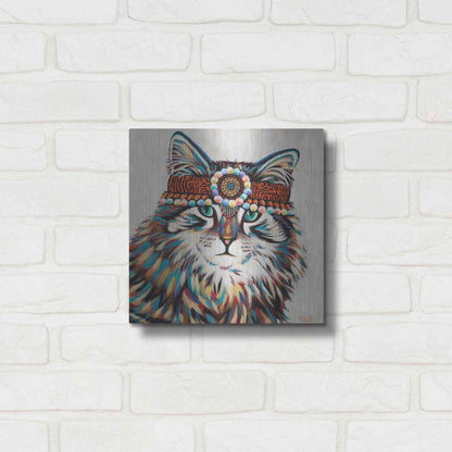 Luxe Metal Art 'Hippie Cat II' by Carolee Vitaletti, Metal Wall Art,12x12