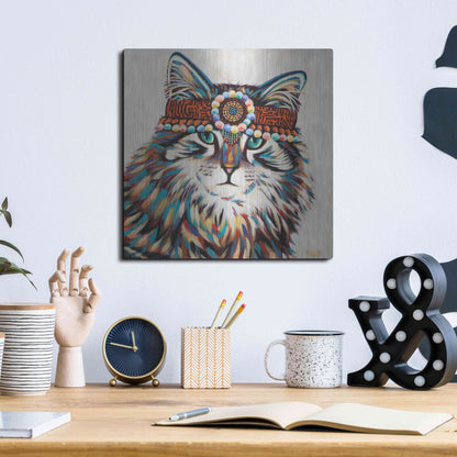 Luxe Metal Art 'Hippie Cat II' by Carolee Vitaletti, Metal Wall Art,12x12