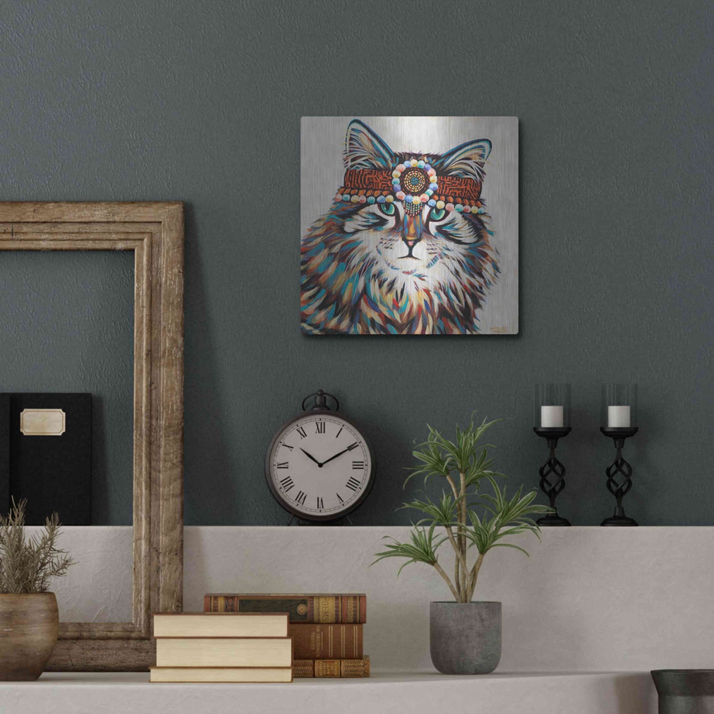 Luxe Metal Art 'Hippie Cat II' by Carolee Vitaletti, Metal Wall Art,12x12