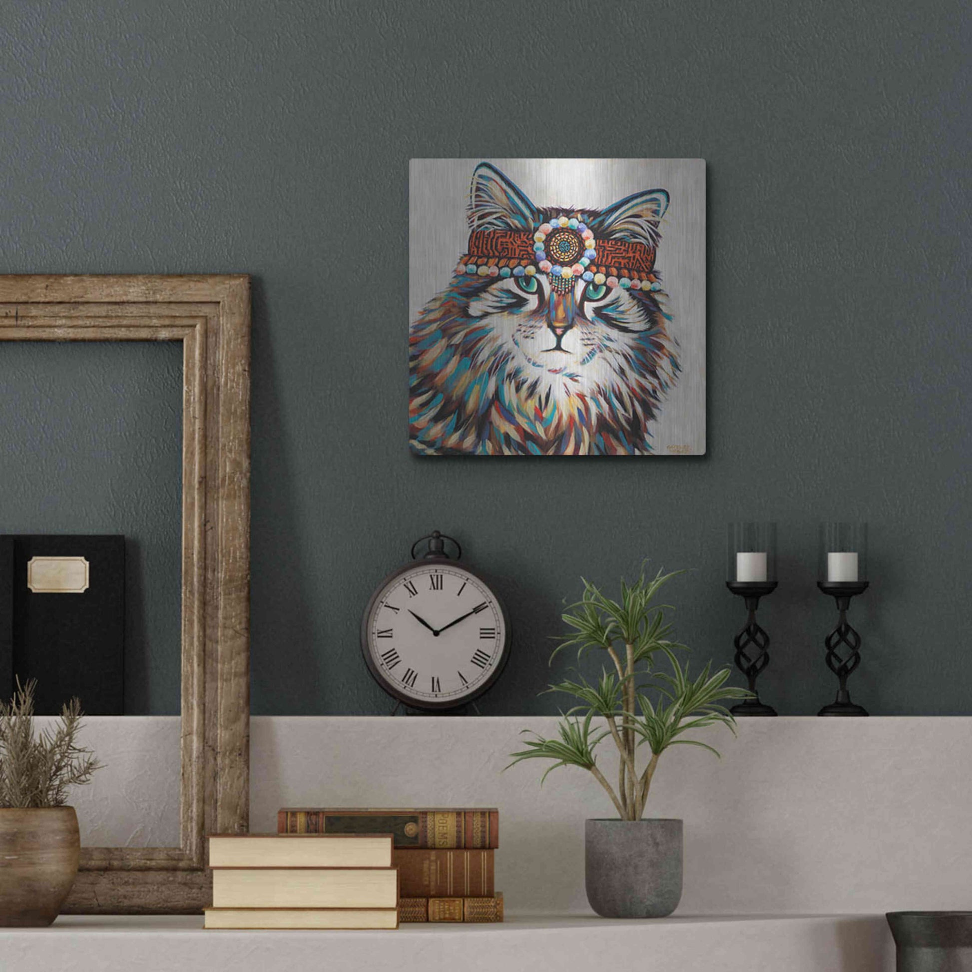 Luxe Metal Art 'Hippie Cat II' by Carolee Vitaletti, Metal Wall Art,12x12