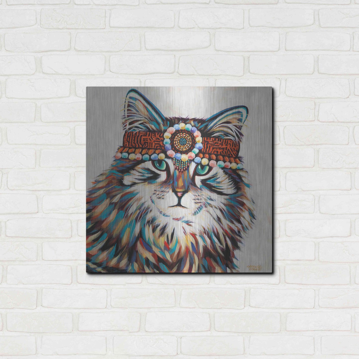Luxe Metal Art 'Hippie Cat II' by Carolee Vitaletti, Metal Wall Art,24x24