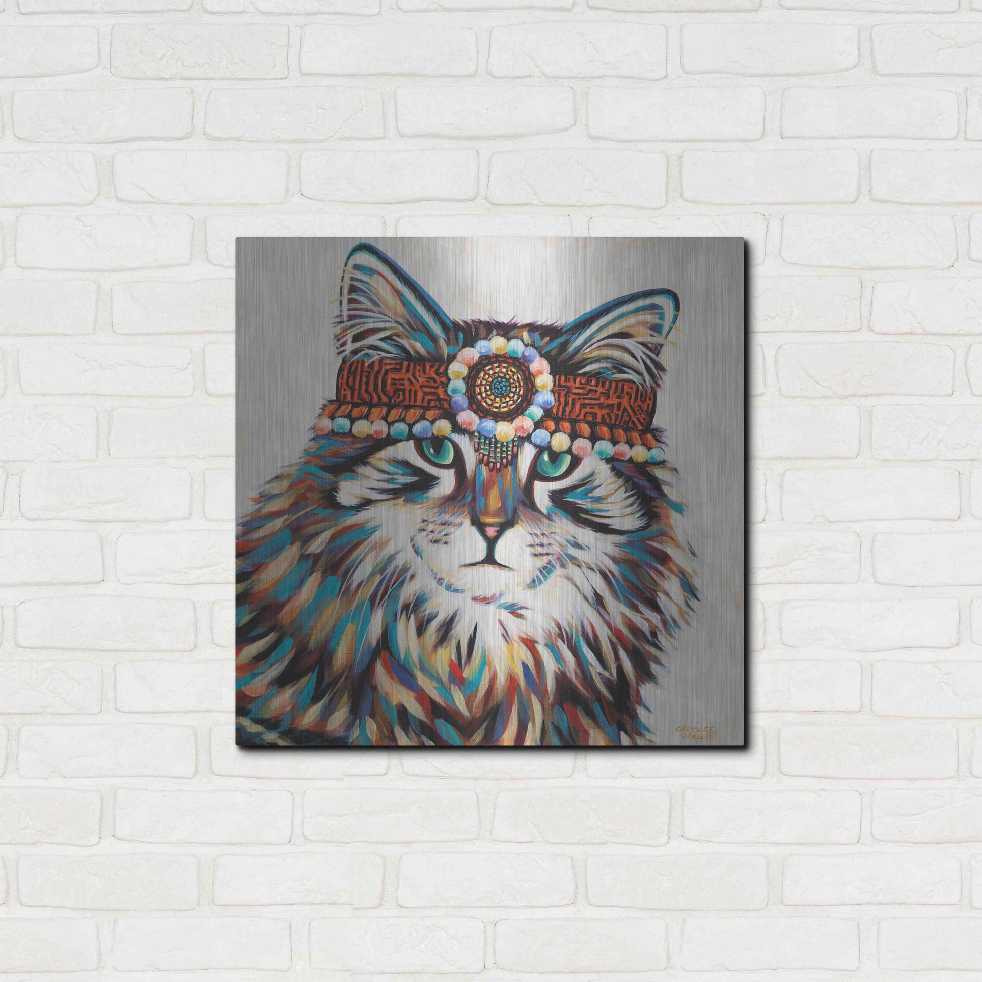 Luxe Metal Art 'Hippie Cat II' by Carolee Vitaletti, Metal Wall Art,24x24