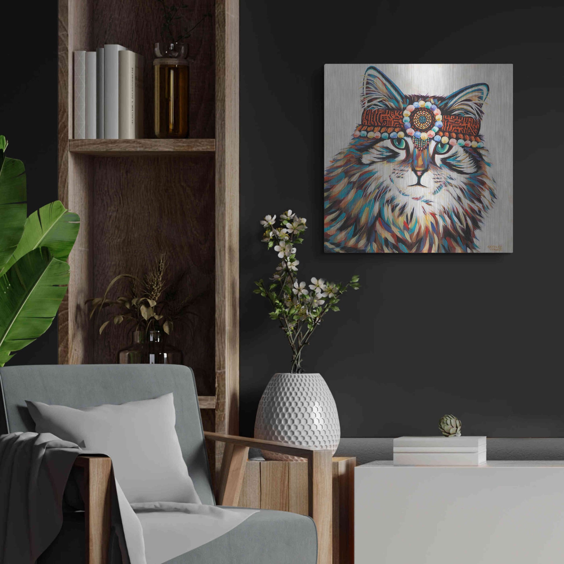 Luxe Metal Art 'Hippie Cat II' by Carolee Vitaletti, Metal Wall Art,24x24