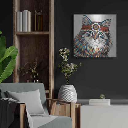 Luxe Metal Art 'Hippie Cat II' by Carolee Vitaletti, Metal Wall Art,24x24