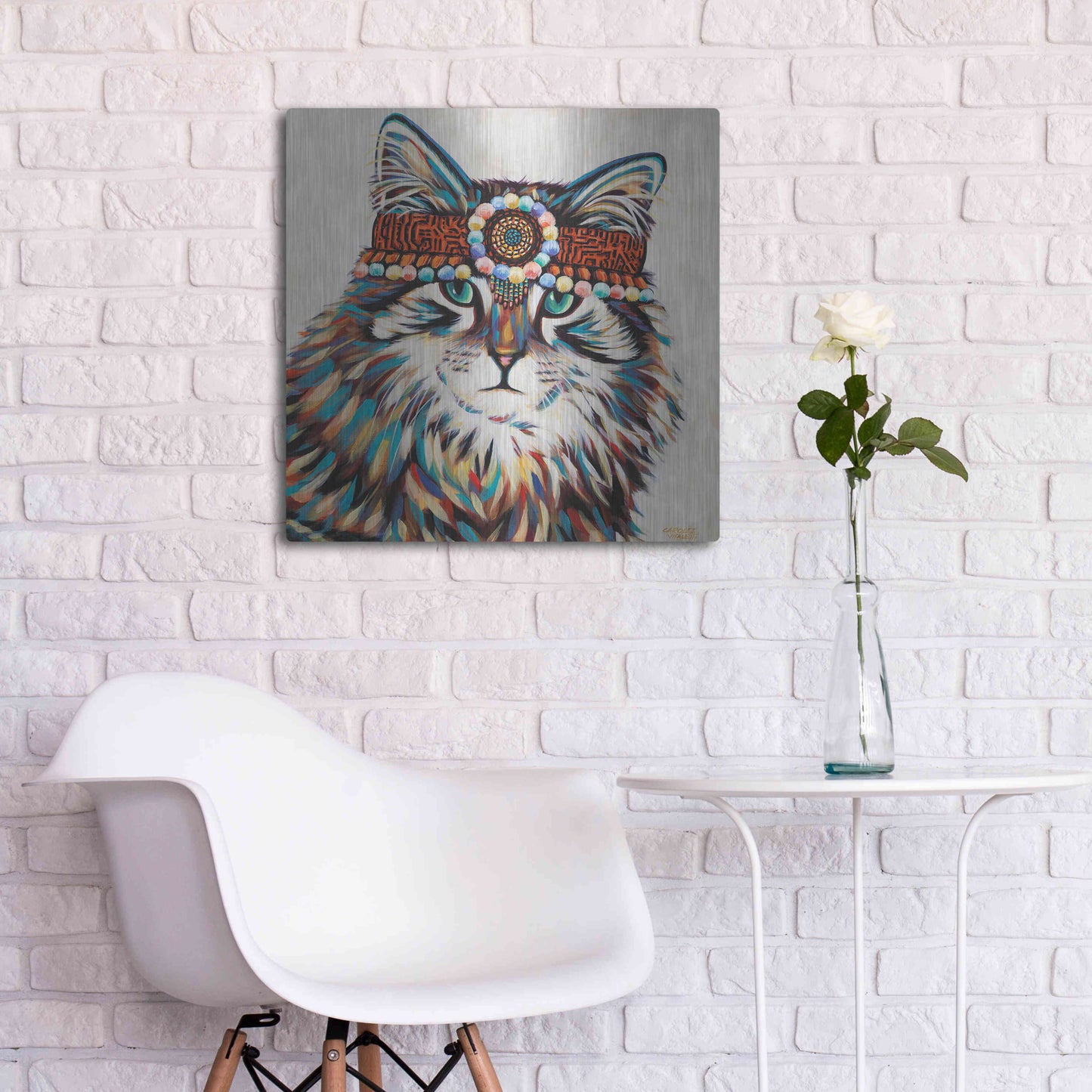 Luxe Metal Art 'Hippie Cat II' by Carolee Vitaletti, Metal Wall Art,24x24