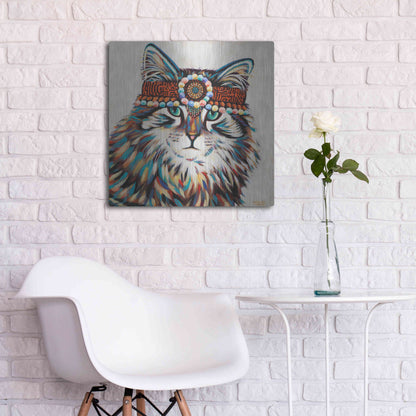 Luxe Metal Art 'Hippie Cat II' by Carolee Vitaletti, Metal Wall Art,24x24