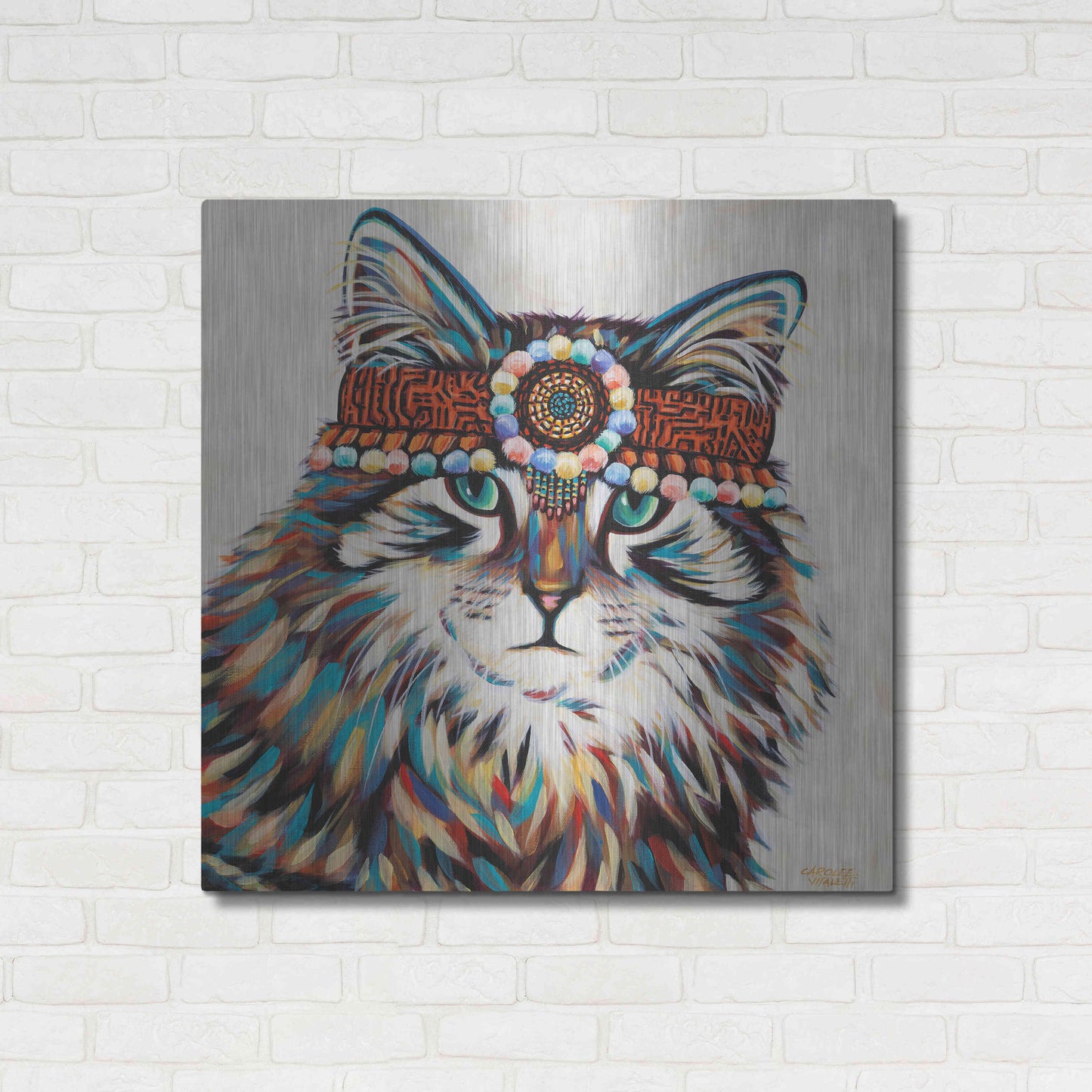 Luxe Metal Art 'Hippie Cat II' by Carolee Vitaletti, Metal Wall Art,36x36