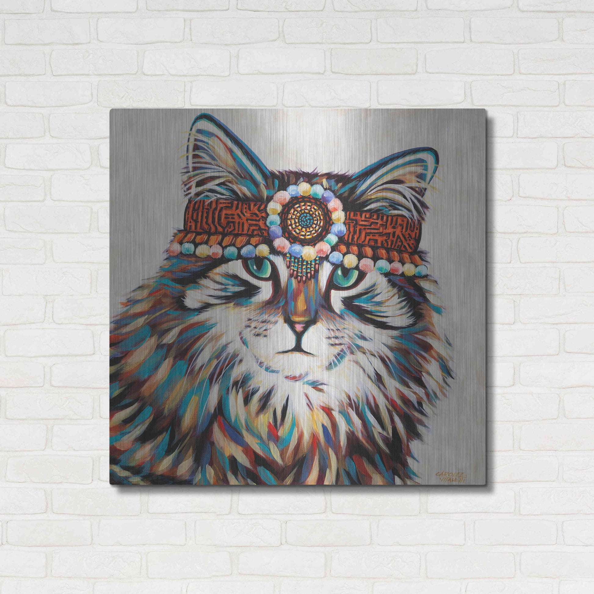 Luxe Metal Art 'Hippie Cat II' by Carolee Vitaletti, Metal Wall Art,36x36