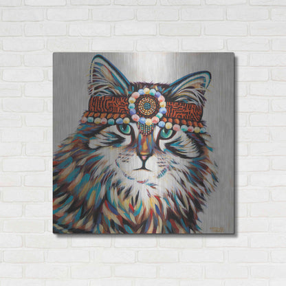 Luxe Metal Art 'Hippie Cat II' by Carolee Vitaletti, Metal Wall Art,36x36