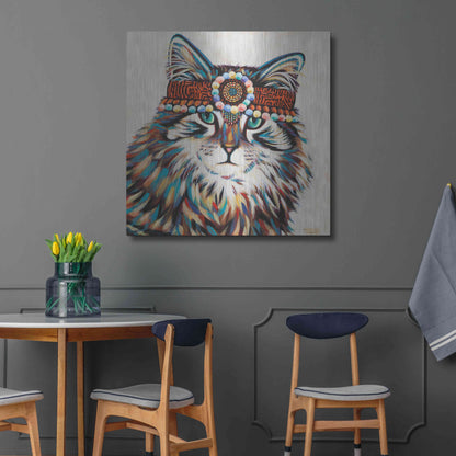 Luxe Metal Art 'Hippie Cat II' by Carolee Vitaletti, Metal Wall Art,36x36